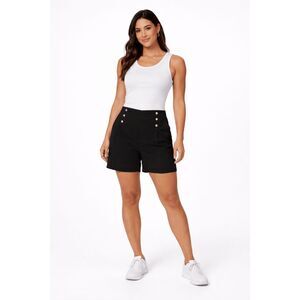 Women's Black High-Waist Shorts Saylor Style Button Accent Shorts 2XL
